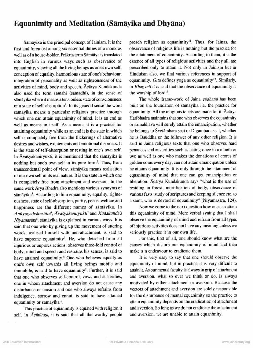 First page of Equanimity And Meditation