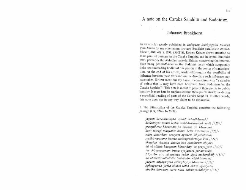 First page of Note On Caraka Samhita And Buddhism