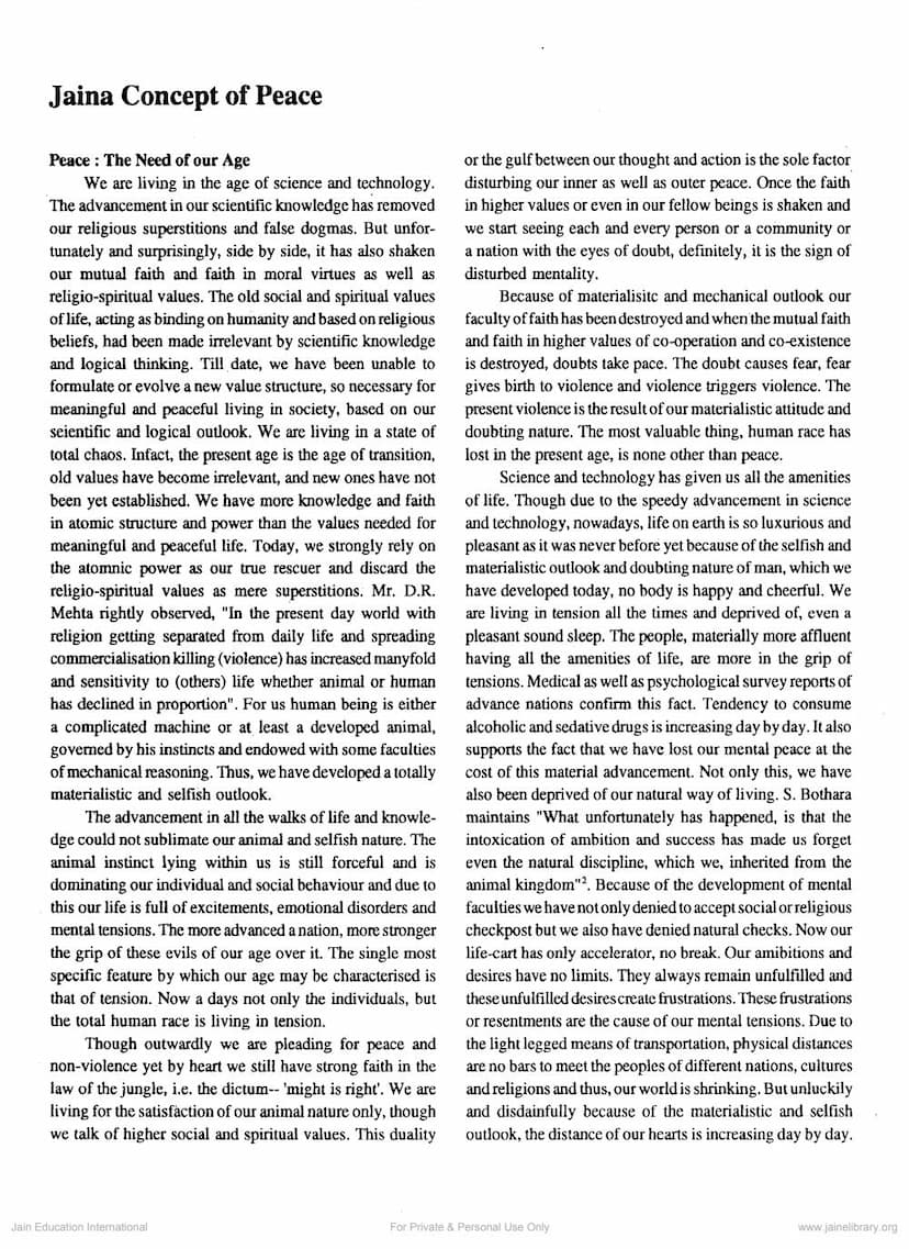 First page of Jaianas Concept Of Peace