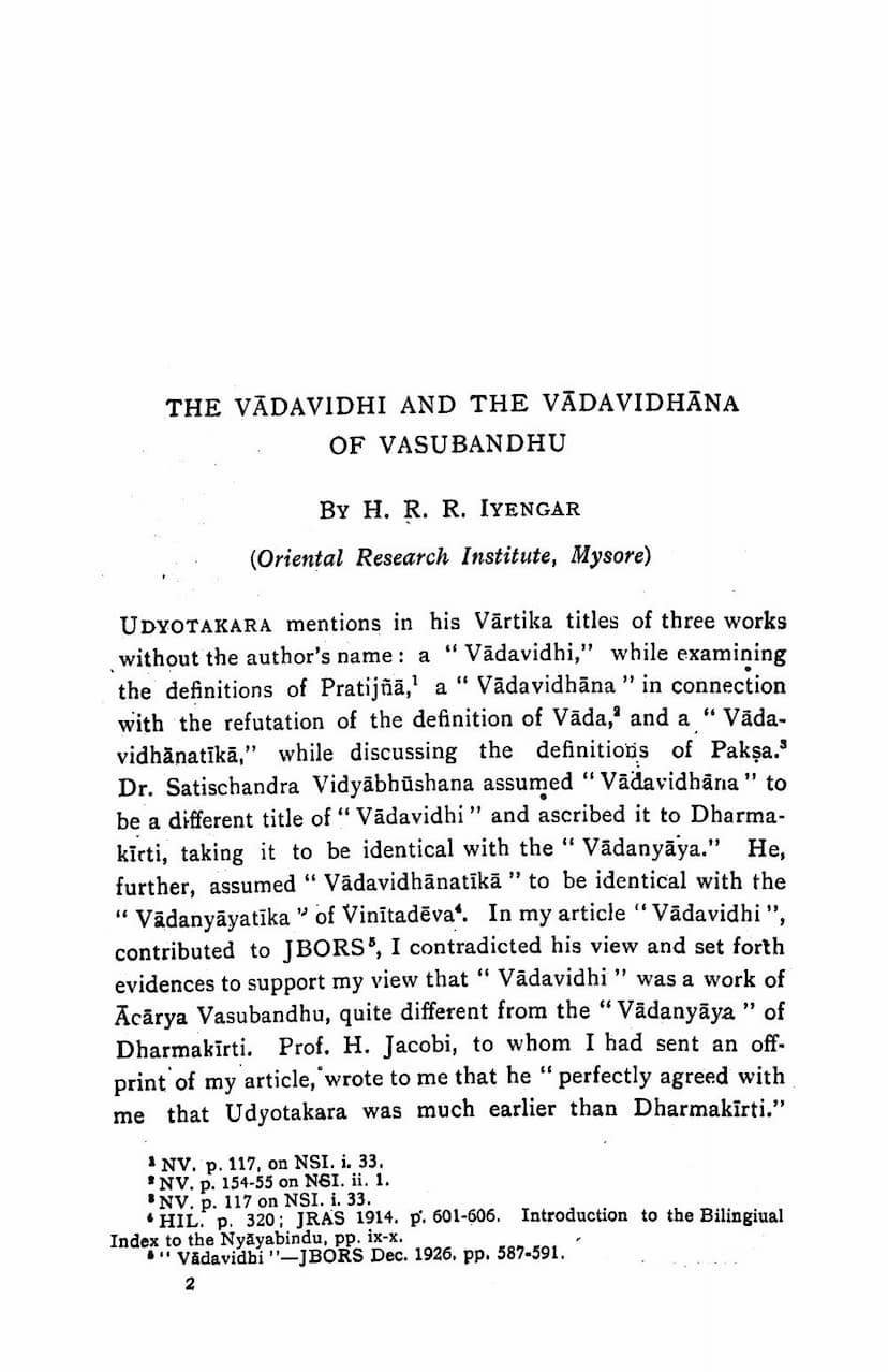 First page of Vadavidhi And Vadavidhana Of Vasubandhu