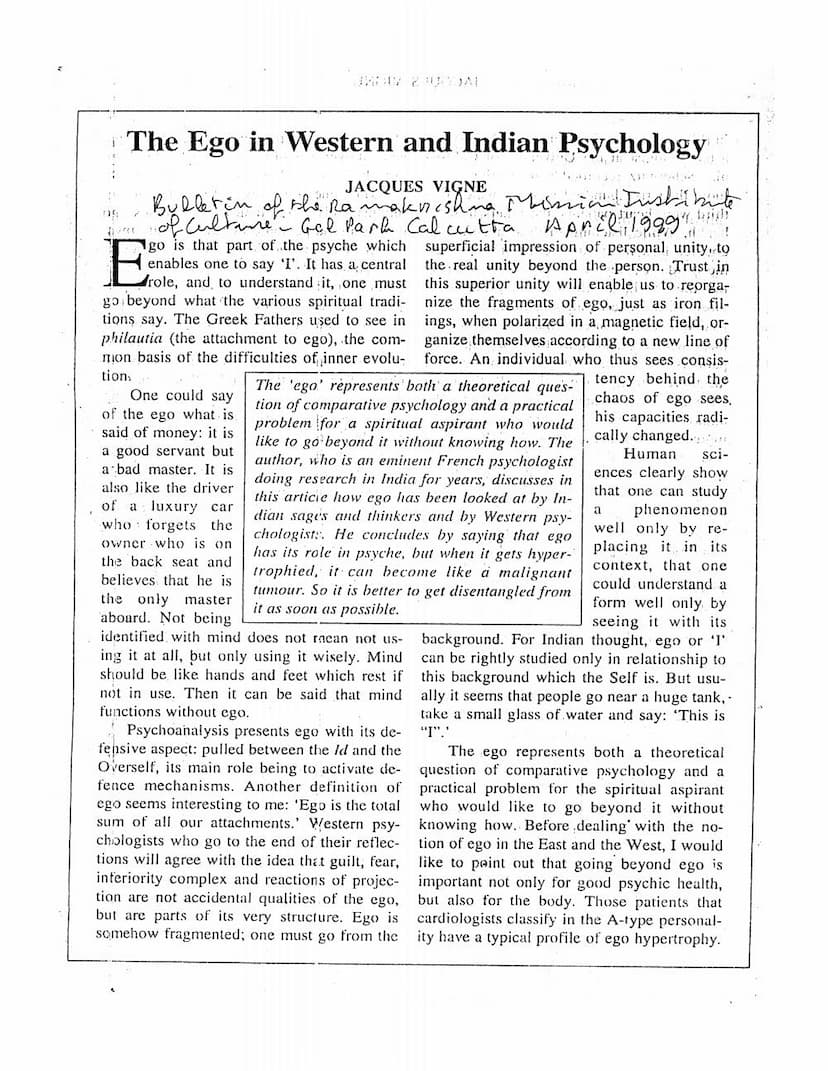 First page of Ego In Western And Indian Psychology