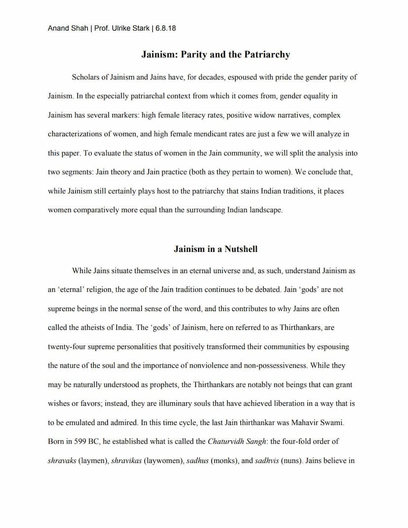 First page of Jainism Parity And Patriarchy