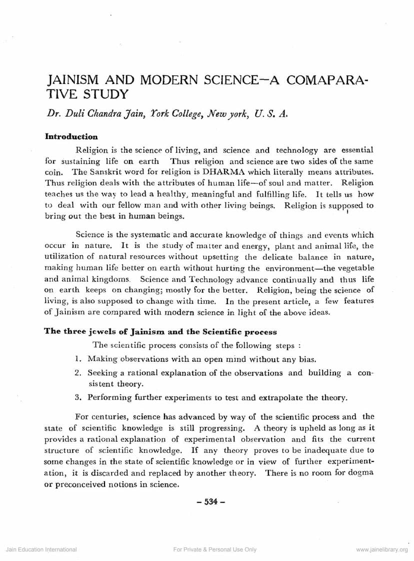 First page of Jainism And Modern Science Comparative Study