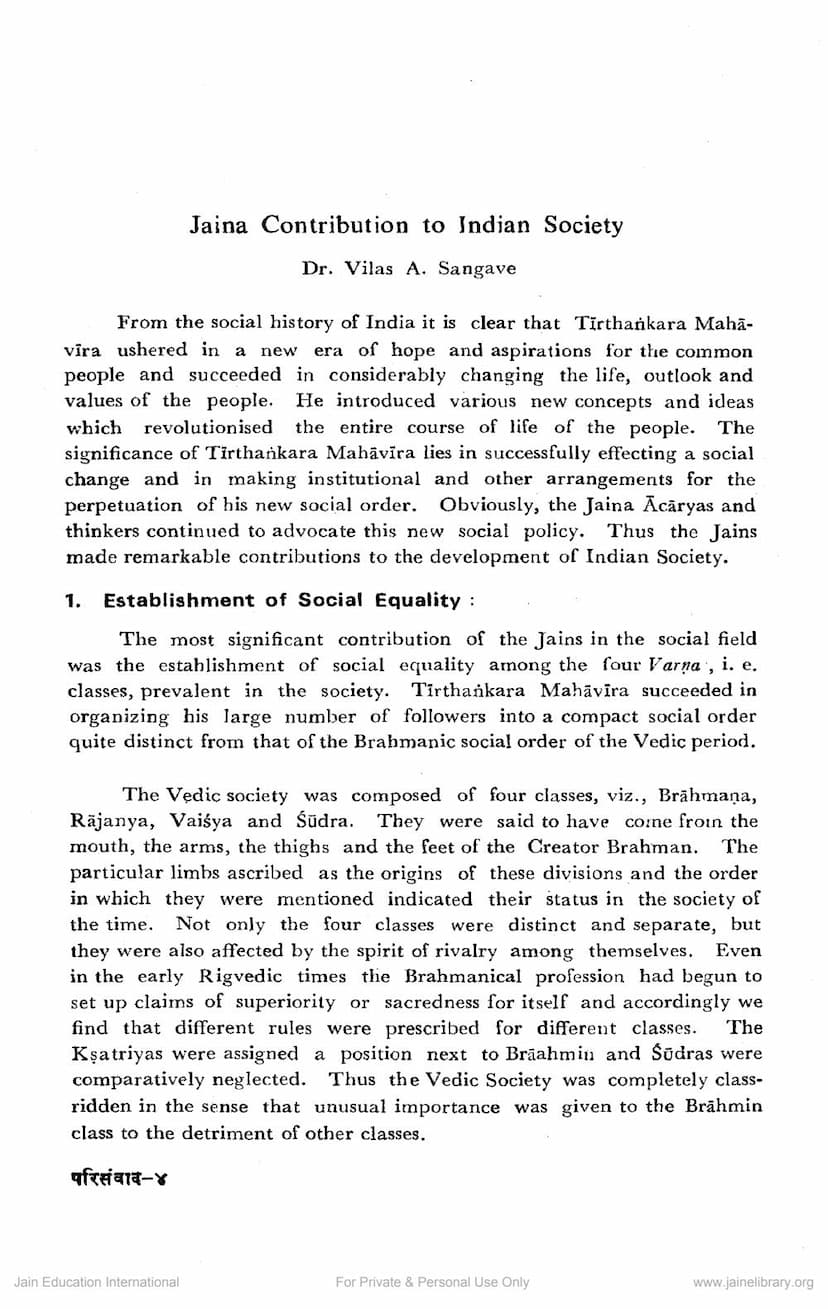 First page of Jaina Contribution To Indian Society