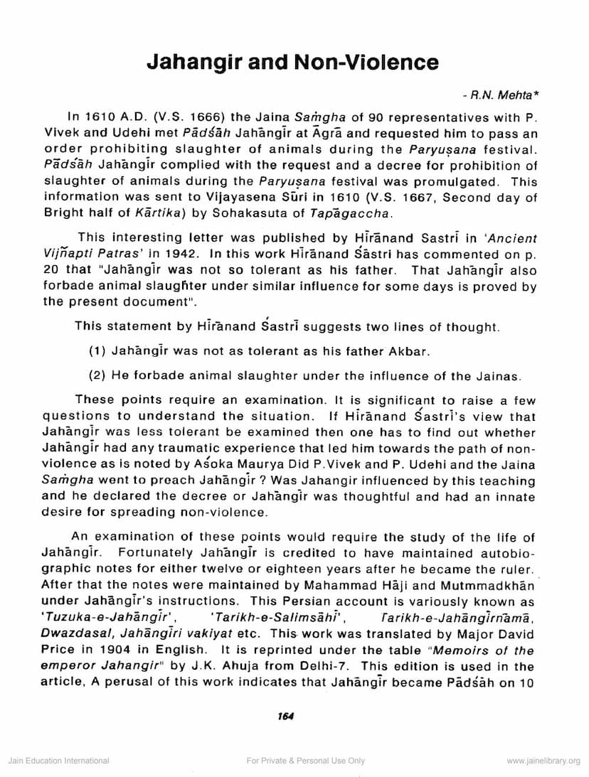 First page of Jahangir And Non Violence