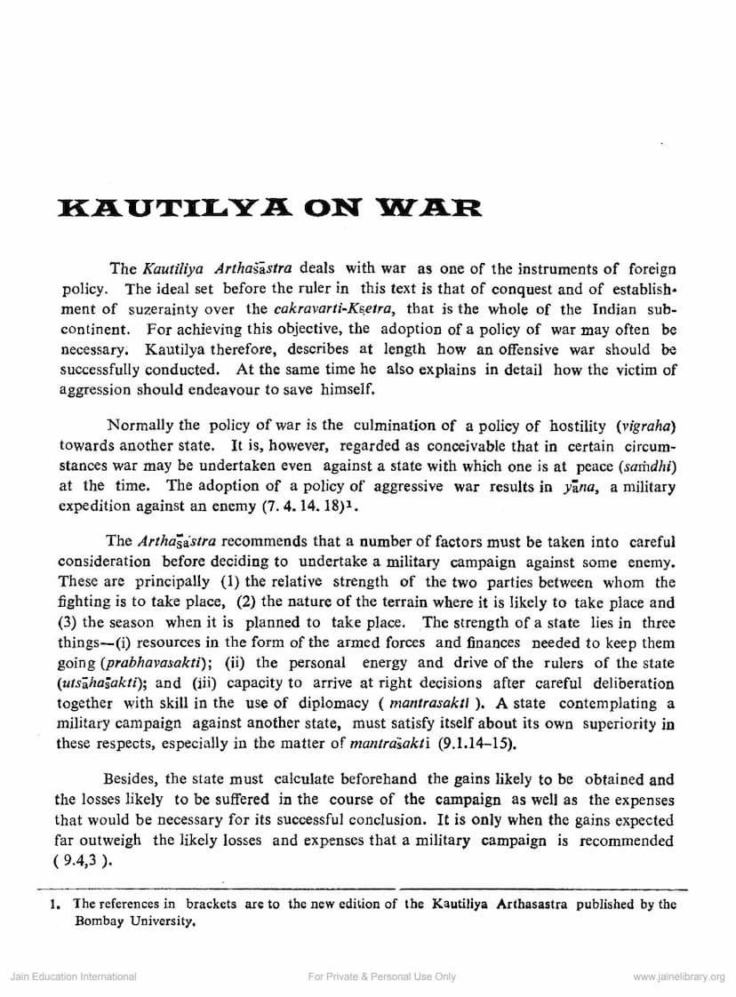 First page of Kautilya On War