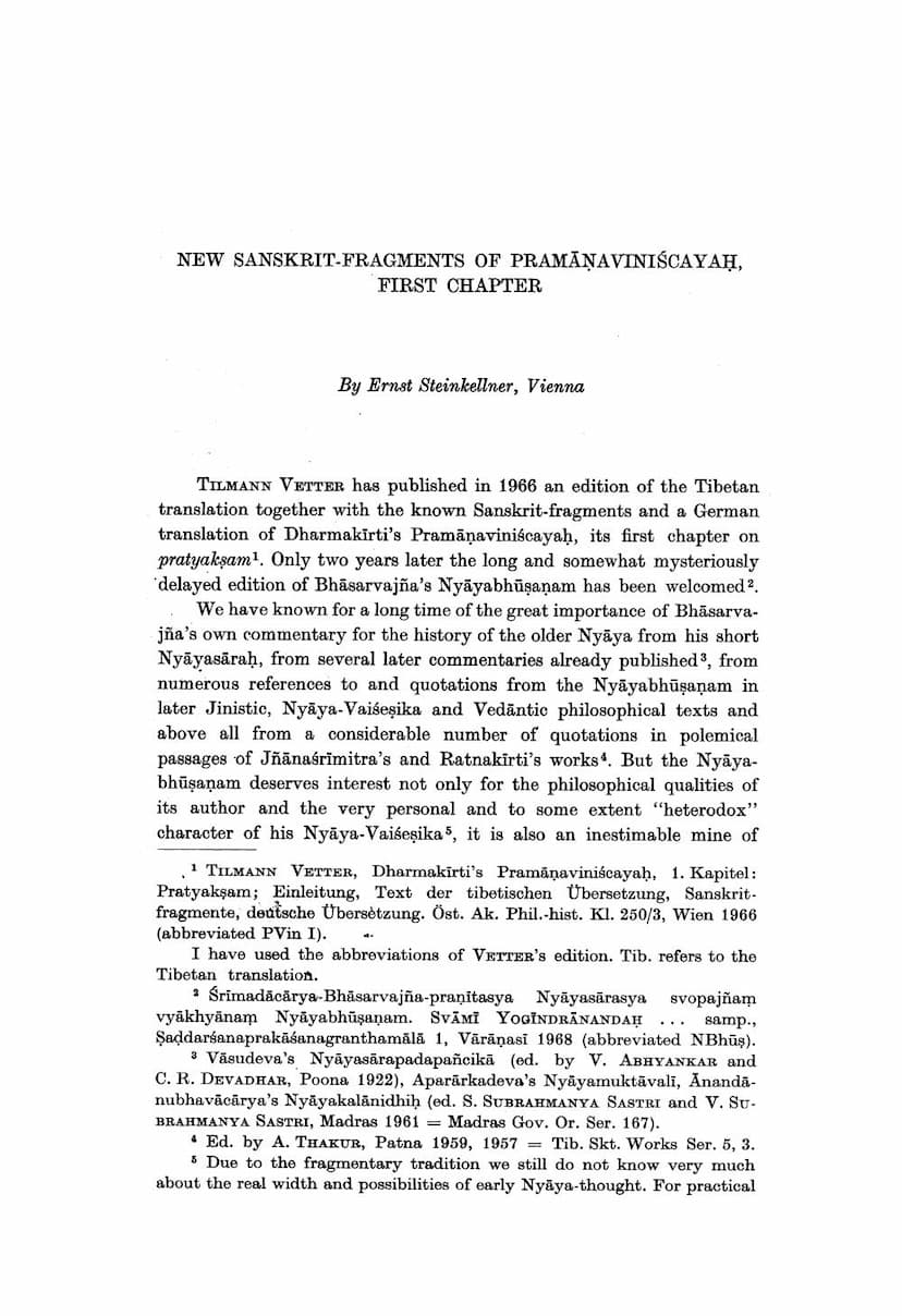 First page of New Sanskrit Fragments Of Pramanavinischayah First Chapter