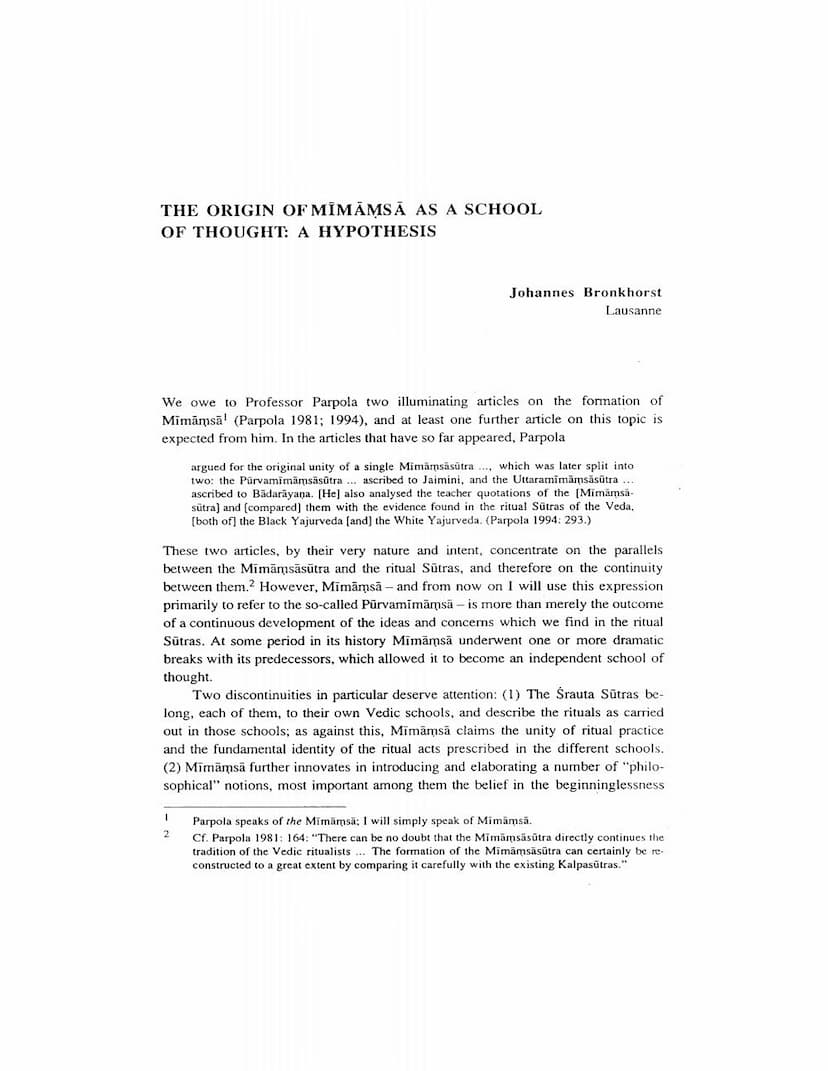 First page of Origin Of Mimamsa As A School Of Thought A Hypothesis