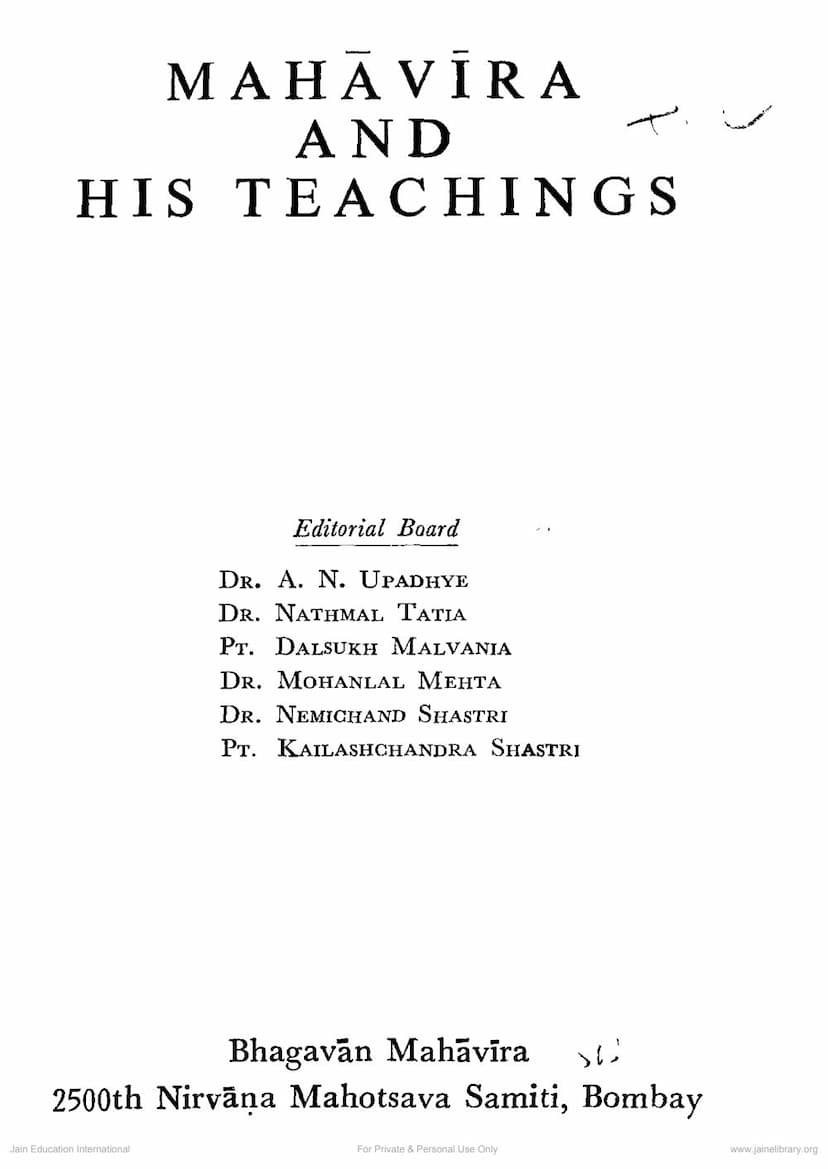 First page of Mahavira And His Teaching